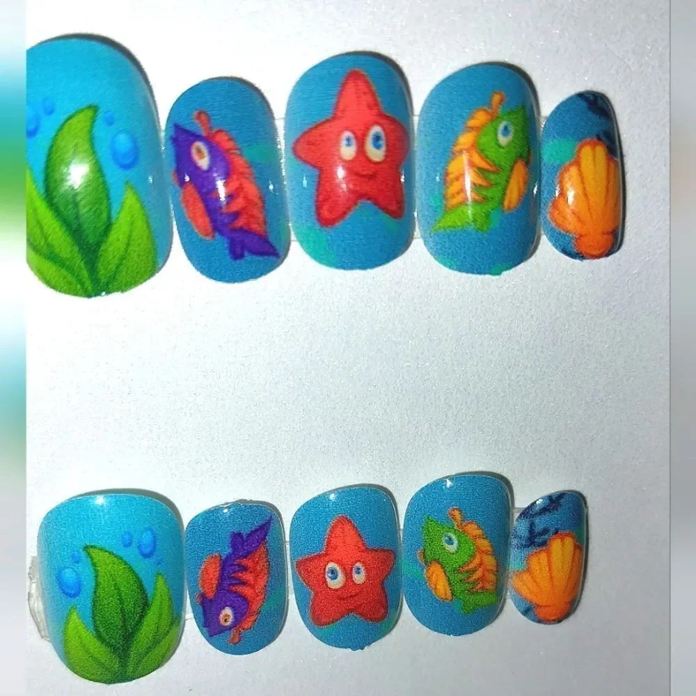 Kids custom bottom of the sea 10pc  press on nails for girls and teens